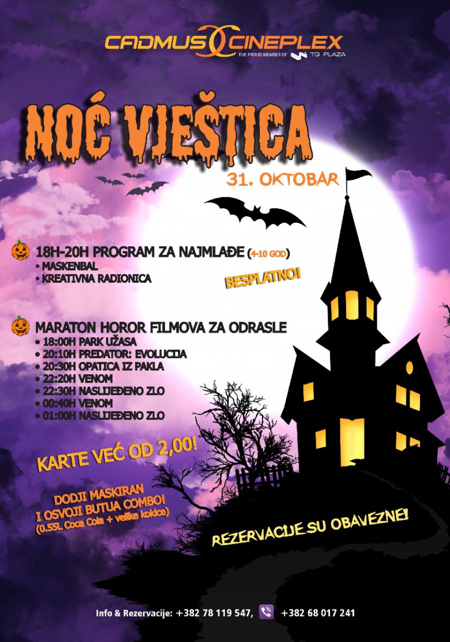 Noć Vještica - maraton horor filmova + program za najmlađe